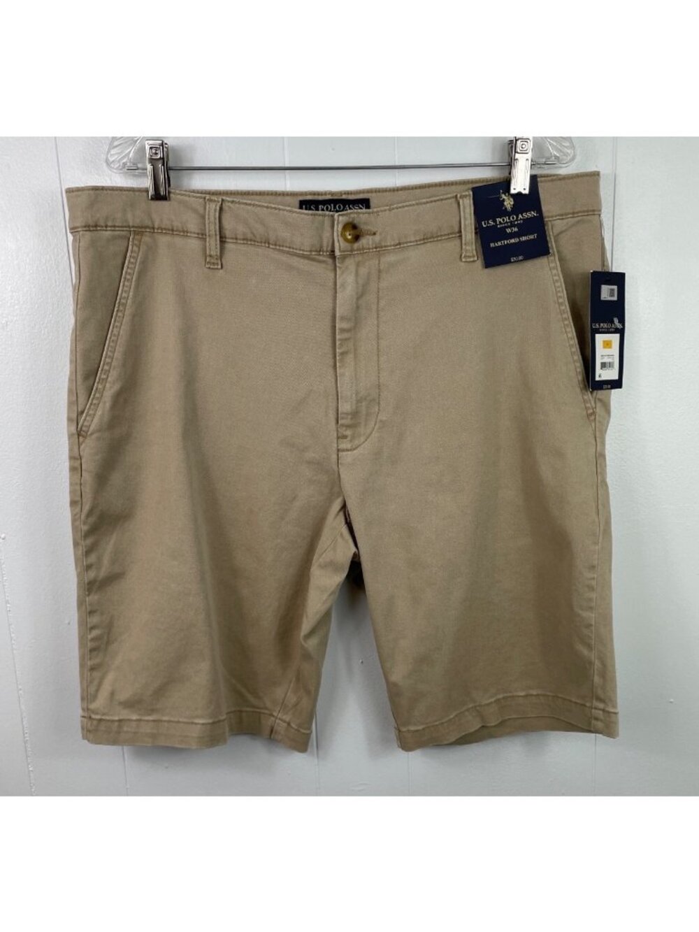 U.S. Polo Assn. Mens Tan Flat Front Stretch Khaki Shorts Size 36 Summer Honey